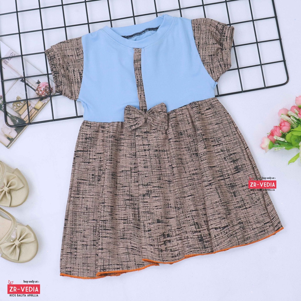 Dress Jasmine size 1-2 Tahun / Baju Anak Perempuan Dres Lengan Balita Murah Adem Pita Harian Grosir