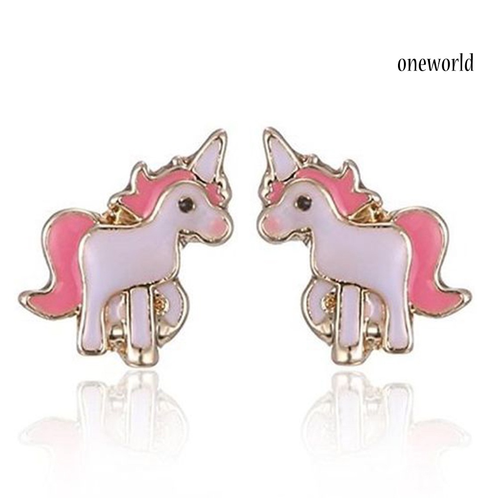 OW@ Women Fashion Alloy Oil Painting Pony Pendant Necklace Party Jewelry Accessory