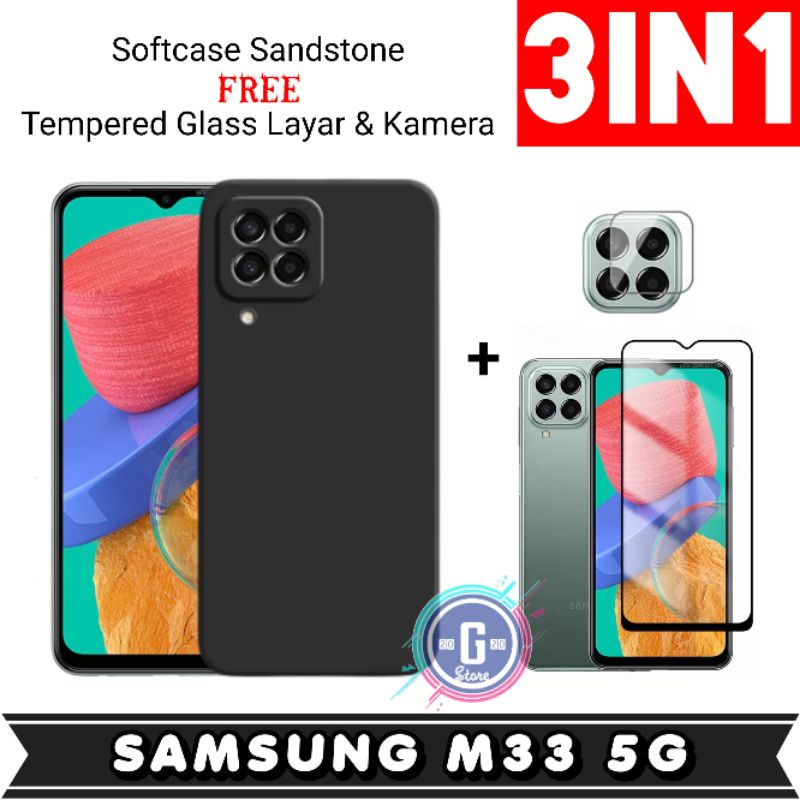 Case Samsung M53 5G / Samsung M33 5G (2022) Paket 3in1 Case Sandstone Free Tempered Glass Layar & Ka