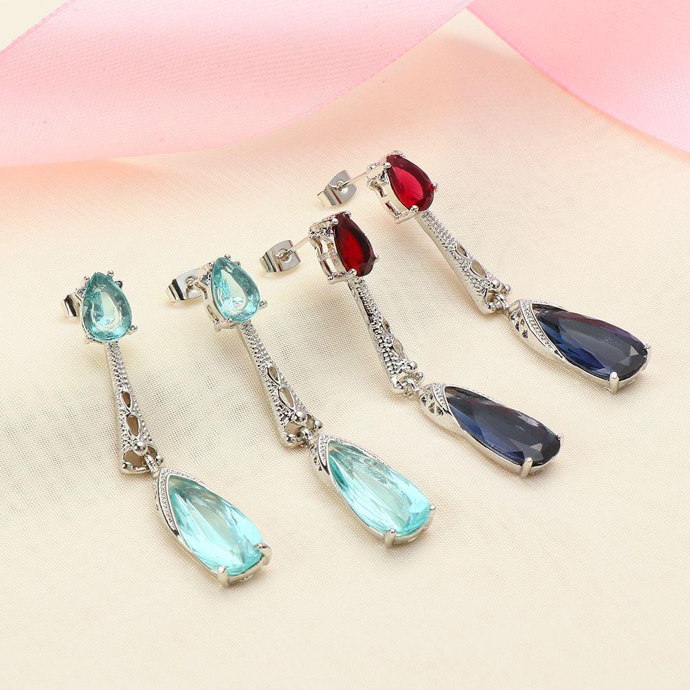 R-flower Drop Earrings Perhiasan Pernikahan Bling Baru Aquamarine