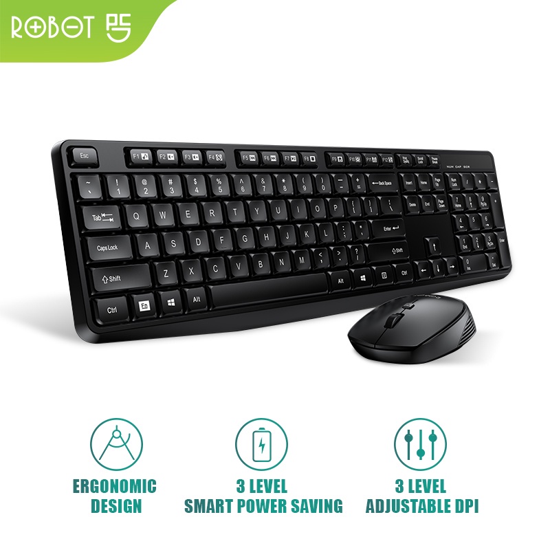 ROBOT KM3100 WIRELESS KEYBOARD DAN MOUSE COMBO SET 1600 DPI MULTIMEDIA FN SHORTCUT PORTABLE MINI BLU