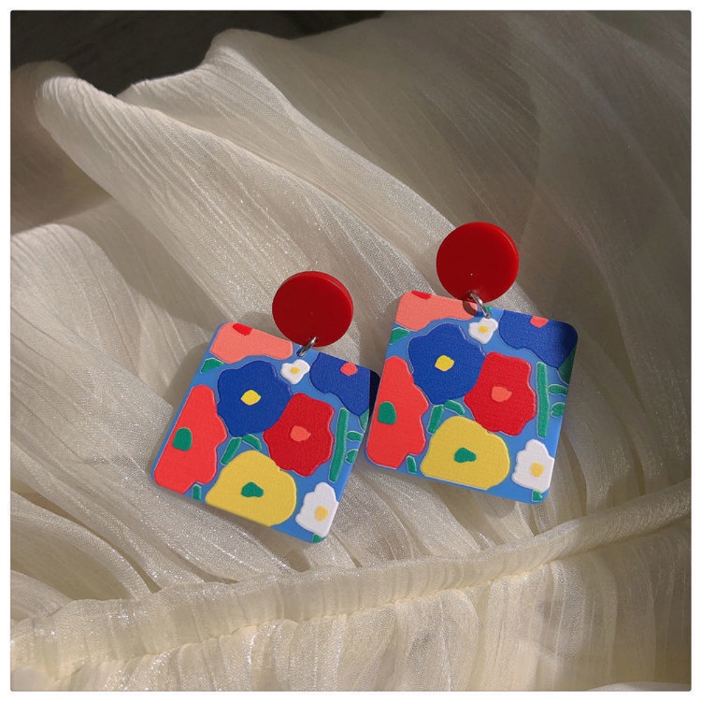 Anting Bentuk Bunga Bahan Akrilik Warna Kontras