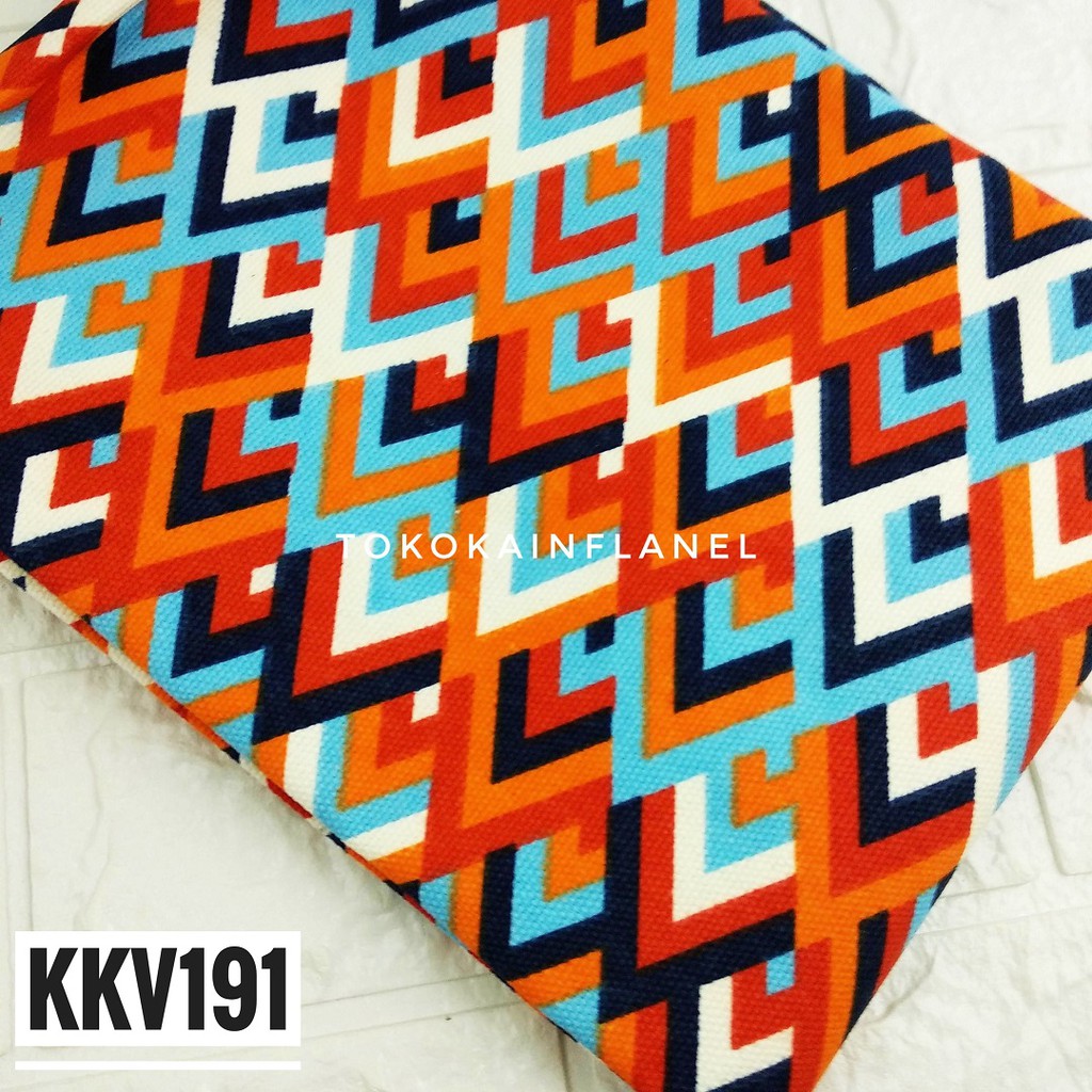 KKV191 Kain / Bahan Kanvas Motif New Tribal Orange Biru uk 50cmxlebar kain
