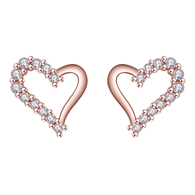 Anting Tusuk Motif Hati Kecil Lucu Bahan Sterling Silver 925 Warna Rose Gold Untuk Wanita