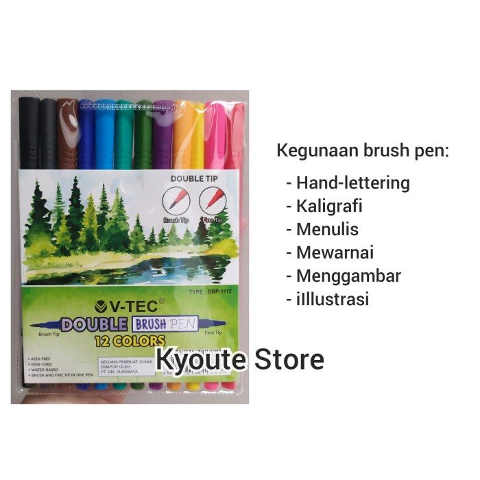 

tulis-alat-paket- v-tec brush pen dual tip set 12 lettering kaligrafi murah -paket-alat-tulis.