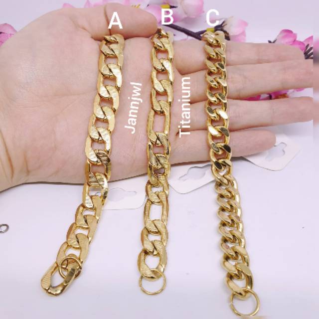 Gelang pria titanium model rantai lebar anti karat GP-1