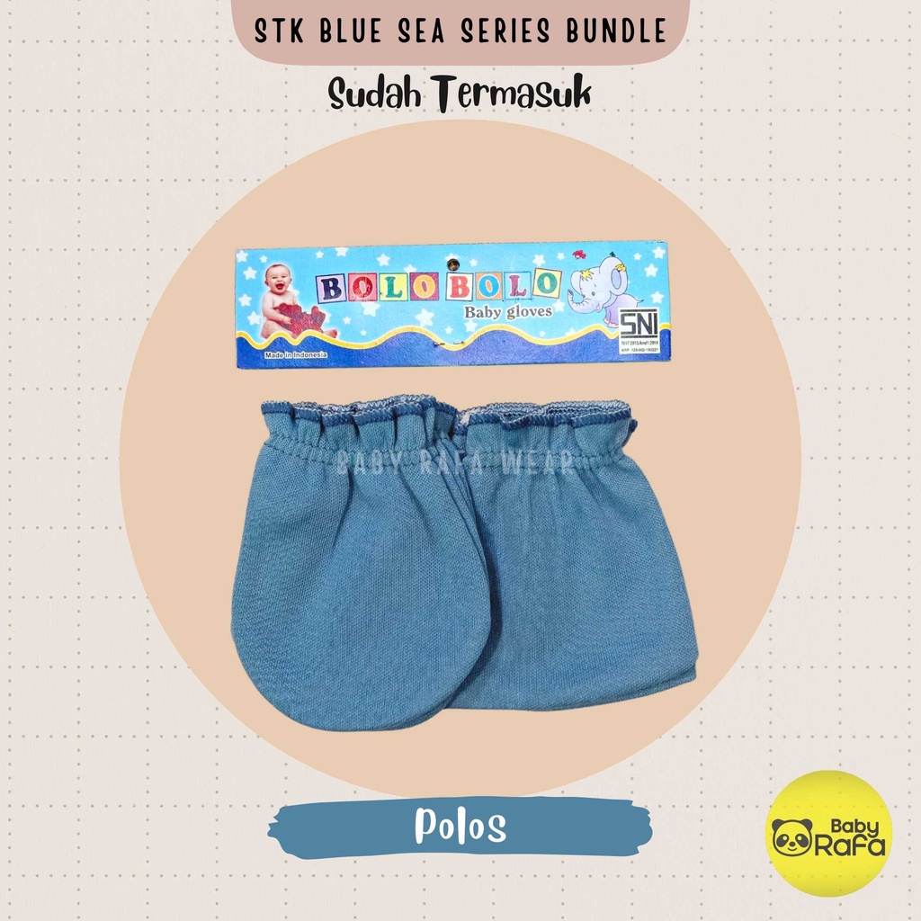 Serian Biru - 3 pcs/set Sarung Tangan dan Kaos Kaki Bayi Blue Sea Series Merk SNI Bolo Bolo