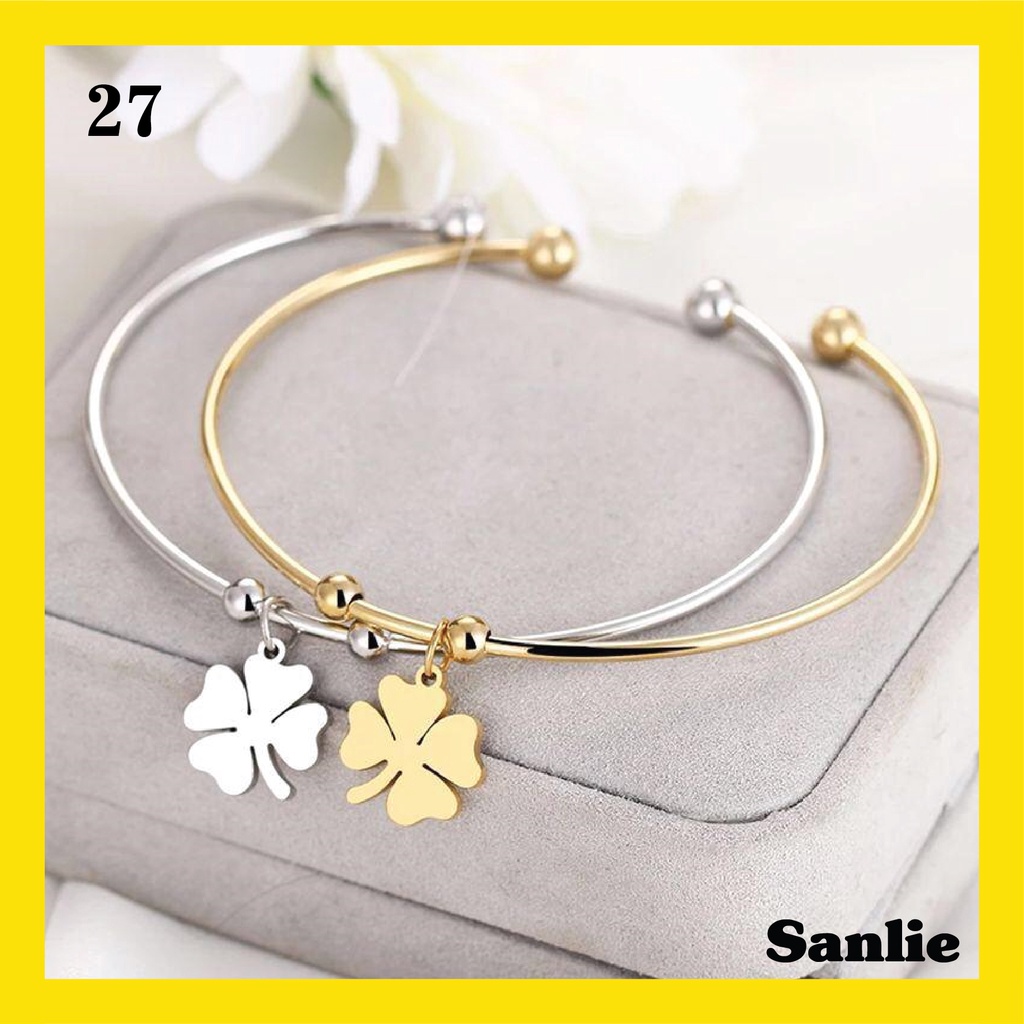 Sanlie Gelang Titanium Wanita Korea  Gelang Fashion Murah Model Bunga 27