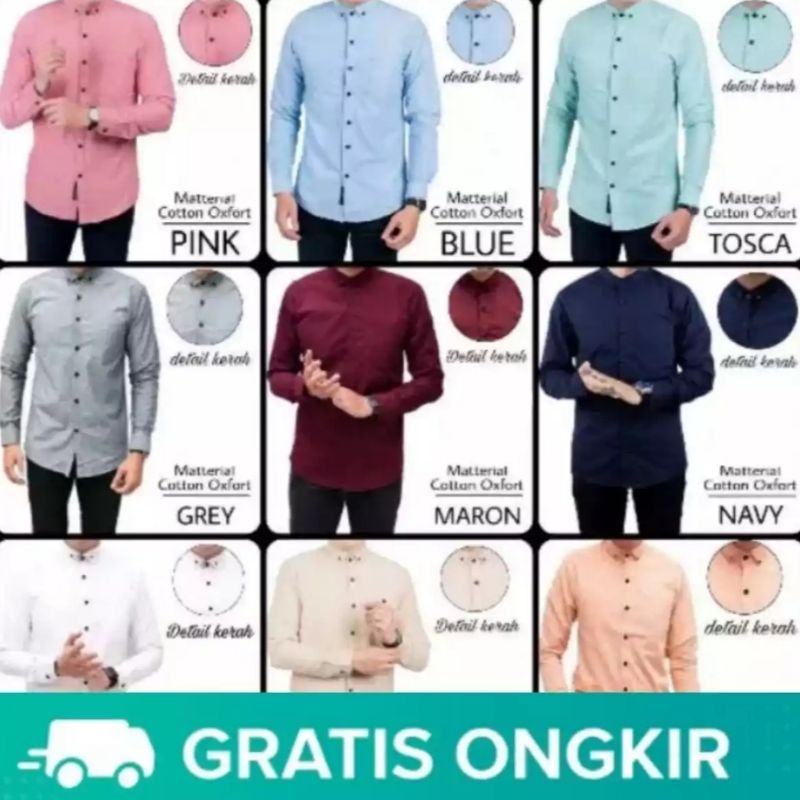 Kemeja pria polos lengan panjang bahan katun ld 104