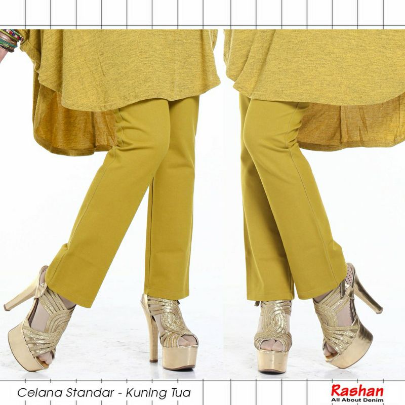 RASHAN : Celana Standar  Rashan Kuning tua Denim Cotton Spandex 320 Tebal Bagus / celana kuning