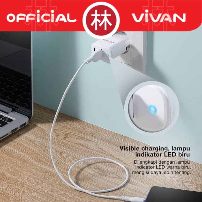 Vivan Power Super II 18W Dual Port USB Charger QC3.0 + PD 3A