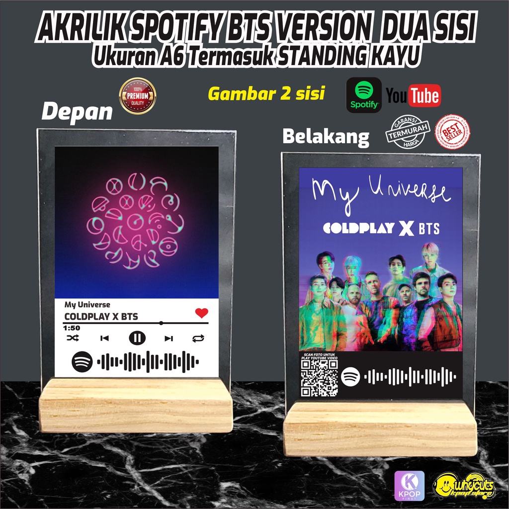 AKRILIK SPOTIFY &amp; BARCODE YOUTUBE BTS VERSION ( print 2 sisi full laminasi )