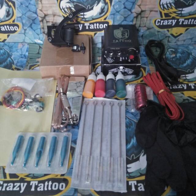 bayar di tempat COD paket lengkap mesin tattoo set 1coil dan 4 tinta warna tatto tato murah promo F