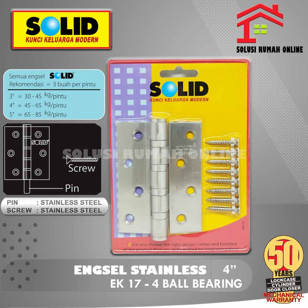 SOLID Engsel Stainless 4 inch EK 17 / Engsel Pintu 4 Ball Bearing