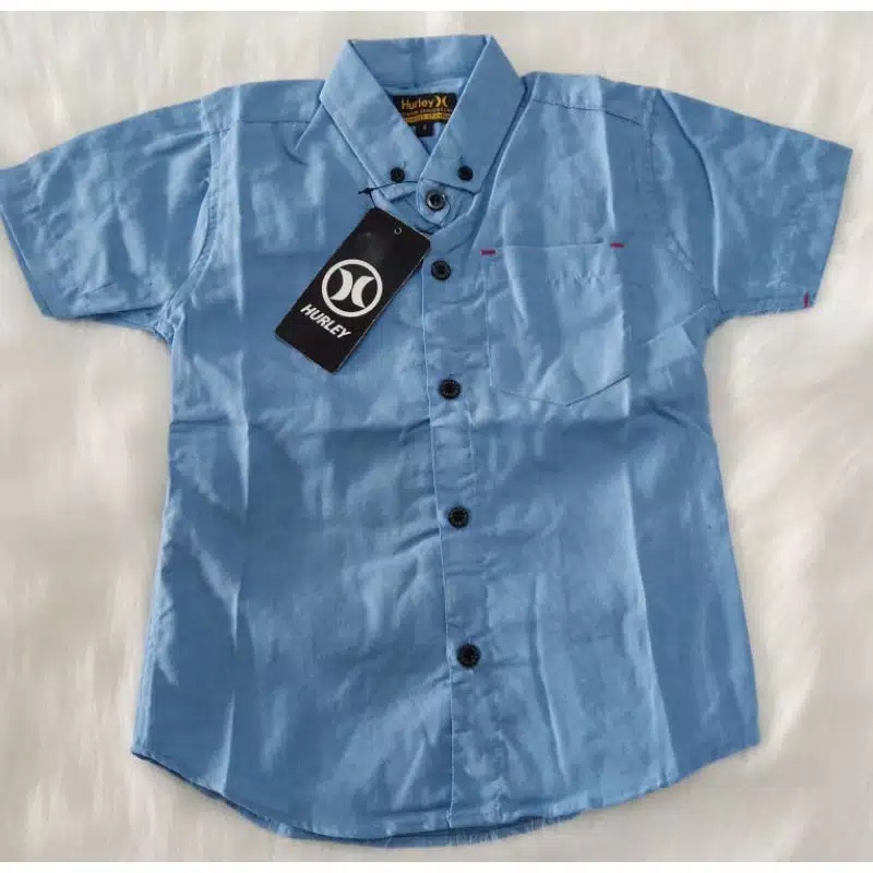 Kemeja Hem Pria Lengan Pendek Soft Blue / Biru Muda / Polos / Kasual / Murah / M L XL / Bigsize Jumbo / Distro Bandung / Grosir