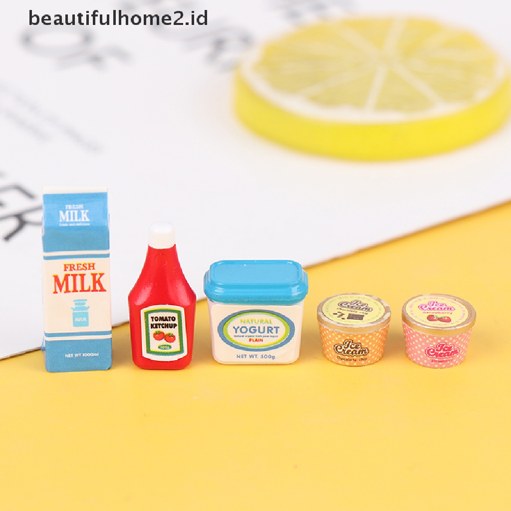 (Beautifulhome2.Id) 5pcs / Set Mainan Miniatur Saus Tomat / Es / Yogurt Untuk Aksesoris Rumah Boneka