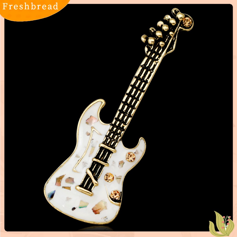 Fresh| Bros Pin Bentuk Gitar Aksen Berlian Imitasi Gaya Vintage Untuk Wanita