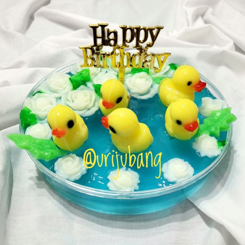 Custom Pudding Puding Ulang Tahun Ultah Bebek Bunga D18