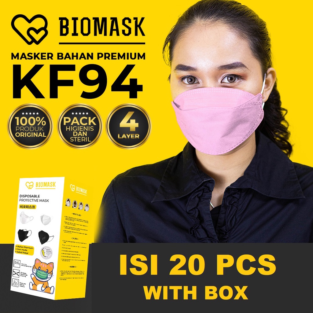 BIOMASK  Masker KF94 Korean Style 4ply 1 Box 20 Pcs Hitam Putih Abu Biru Muda  Biru Tua Cream Biru P