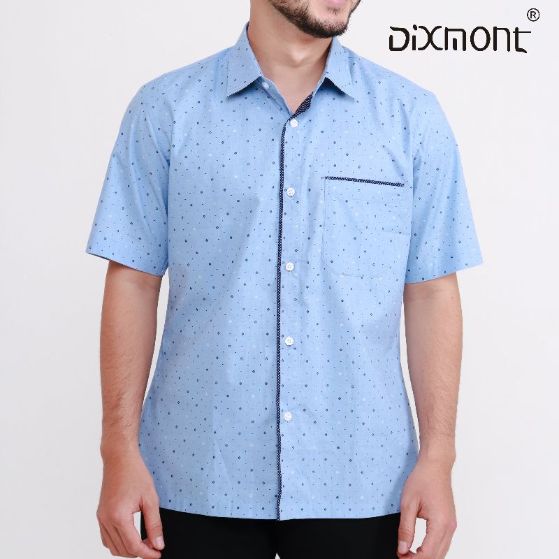 Dixmont Kemeja Pria Basic Formal Motif Lengan Pendek Hem MS02621