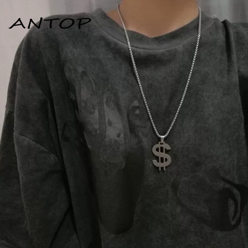 Kalung Liontin Tanda Dolar Baja Titanium Hip Hop Kepribadian Baja  ANTOP