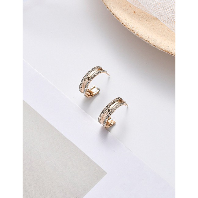 LRC Anting Tusuk Fashion Gold Artificial pearl Geometric Rhinestone Earrings D34123