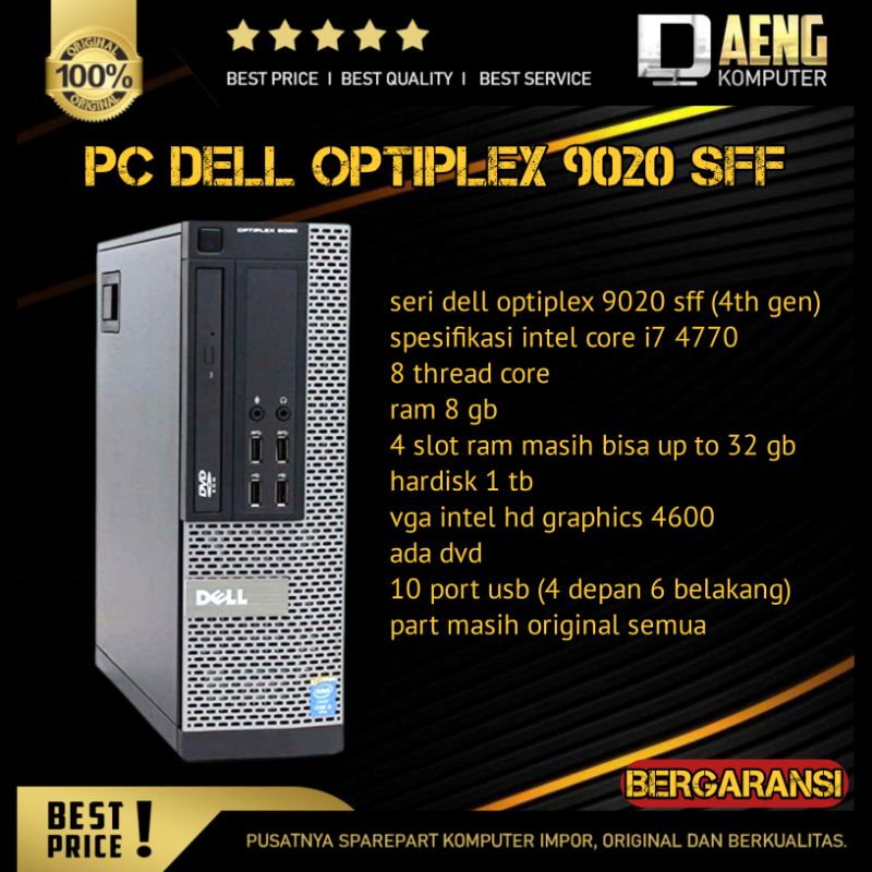 Cpu Pc Komputer Dell Optiplex 9020 SFF Haswell Intel Core i7 4770 3.40 GHz Ram 8GB HDD 1TB Murah
