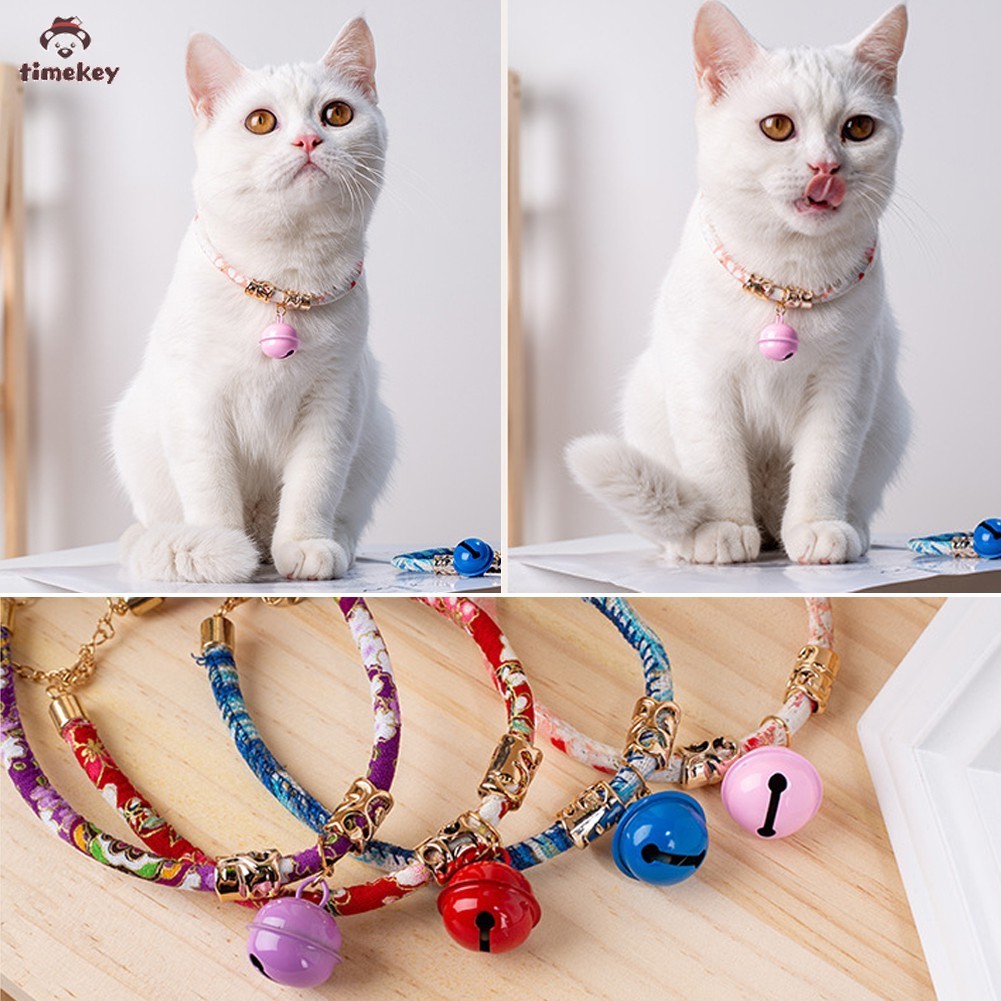 Kalung Leher Anjing/Kucing Adjustable Gaya Jepang Retro Dengan Bel