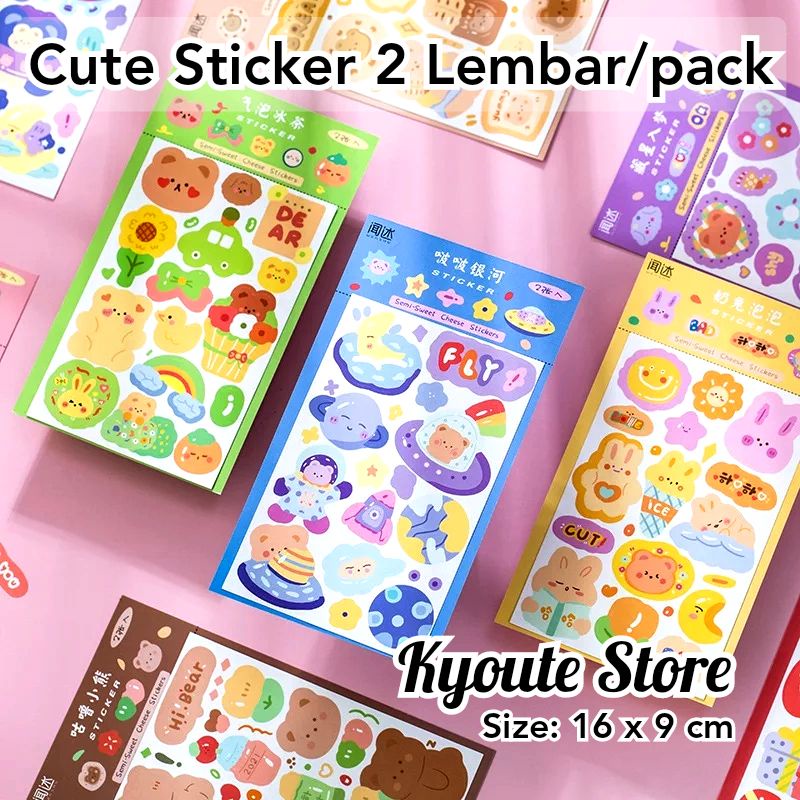 

2 Lembar Sticker Dekorasi Cute Animal Bear Rabbit Scrapbook DIY Bujo Planner Diary Seal Planner