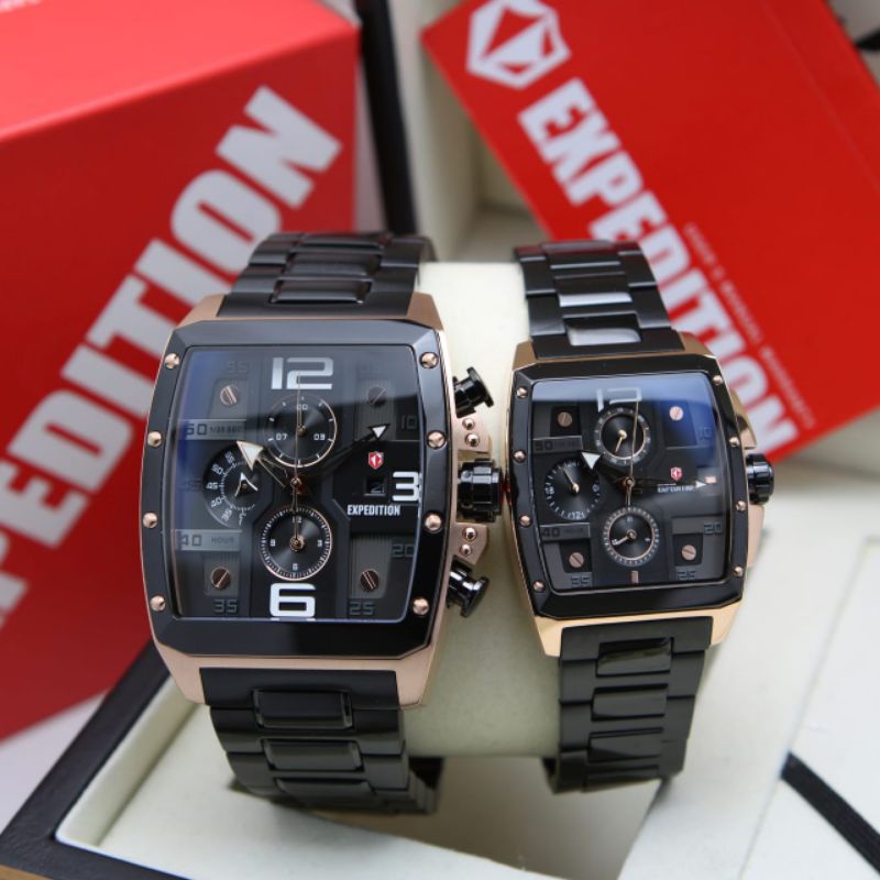 JAM TANGAN COUPLE EXPEDITION E6636 / E 6636 ROSEGOLD BLACK ORIGINAL GARANSI RESMI 1TAHUN