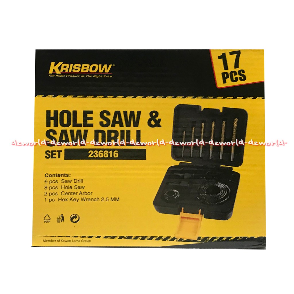 Krisbow Hole Saw &amp; Saw Drill 17pcs Perlengkapan Mata Bor Dan Mata Gergaji 17 pcs Kris Bow Mata Bor 1set