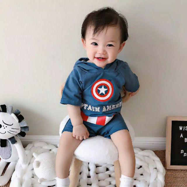Baju Jumper Romper Anak Bayi Hoodie Superhero Batman, Superman, Spiderman, Captain America-Captain America