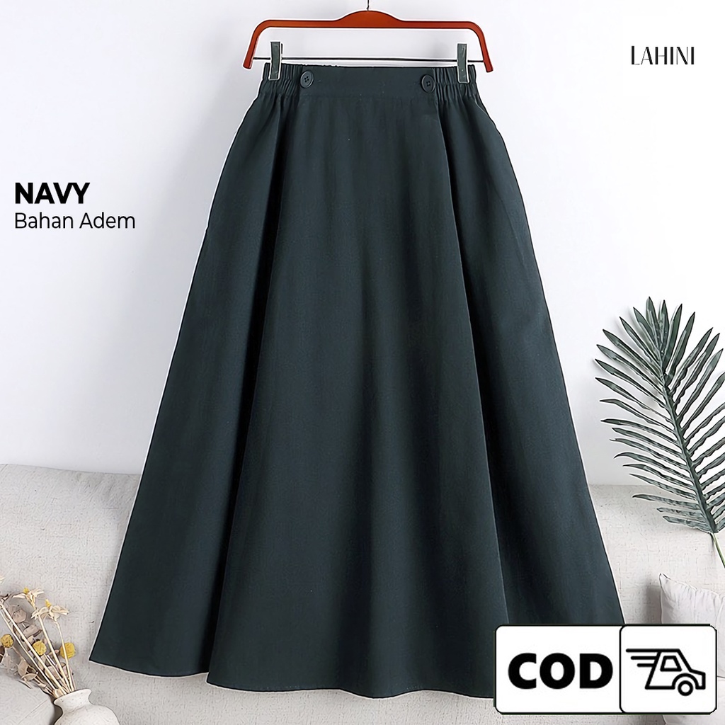 Rok Panjang Korean Style Long Skirt Vintage Kekinian Remaja Dewasa Pinggang Karet Bahan Linen Warna 