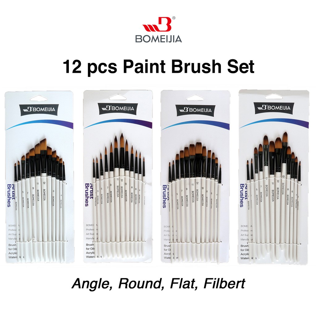 BOMEIJIA Artist  Short Handle Brush Round / Filbert / Angle / Flat 12pcs