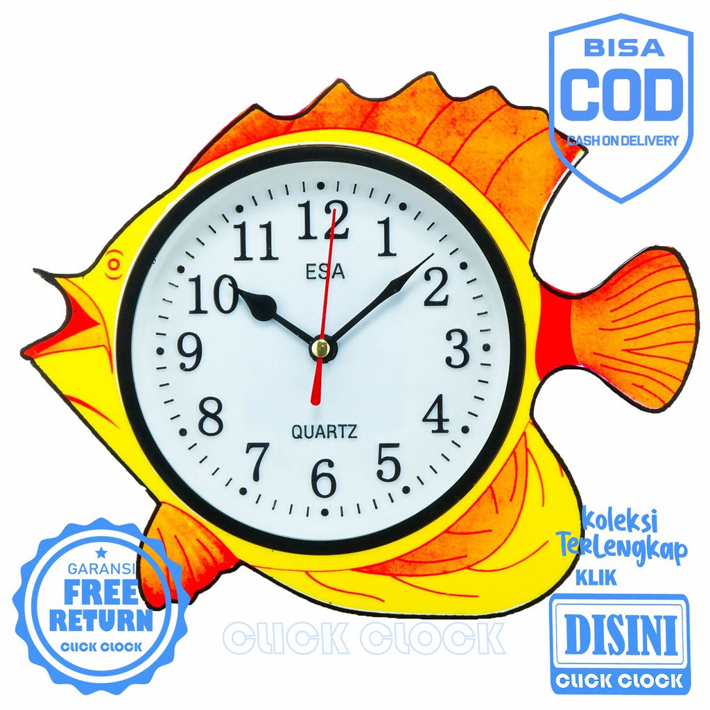 Jam Dinding Murah Bentuk Ikan Lucu Hiasan Dinding Wall Clock ESA 433