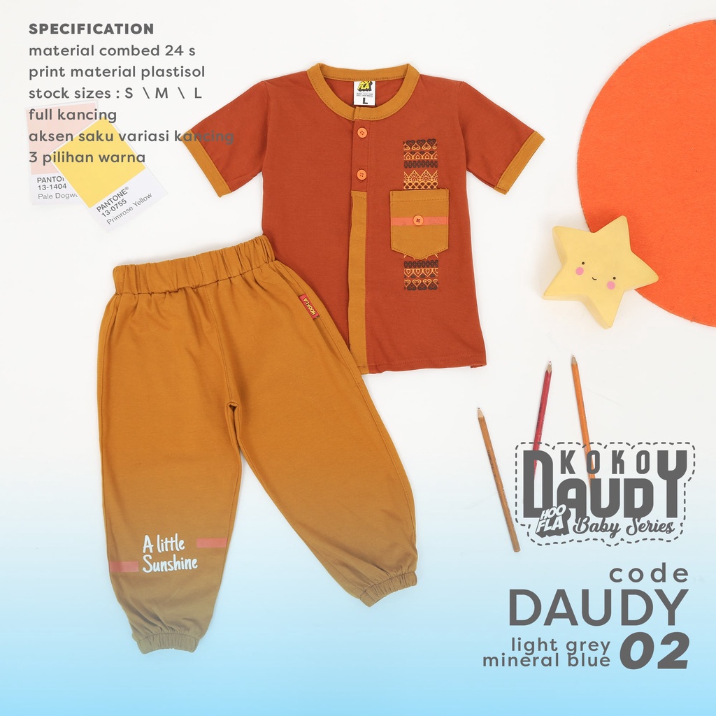 Setelan Baju Koko Bayi Usia 3 Bulan Sampai 2 Tahun Keren Lucu Bahan Lembut Premium Set Daudy baby Series HooflaKids Original Branded Pakaian Anak Laki 1 4 5 6 7 8 9 10 11 12