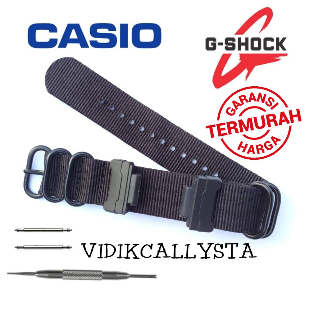 Tali Jam Tangan G-Shock Canvas Hitam Nato Zulu Gshock Kanvas Dengan Adapter Adaptor Full Black