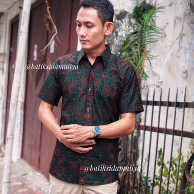 Sidamuliya Batik Kemeja Pria Slimfit Premium Danasyaksa Lengan Pendek