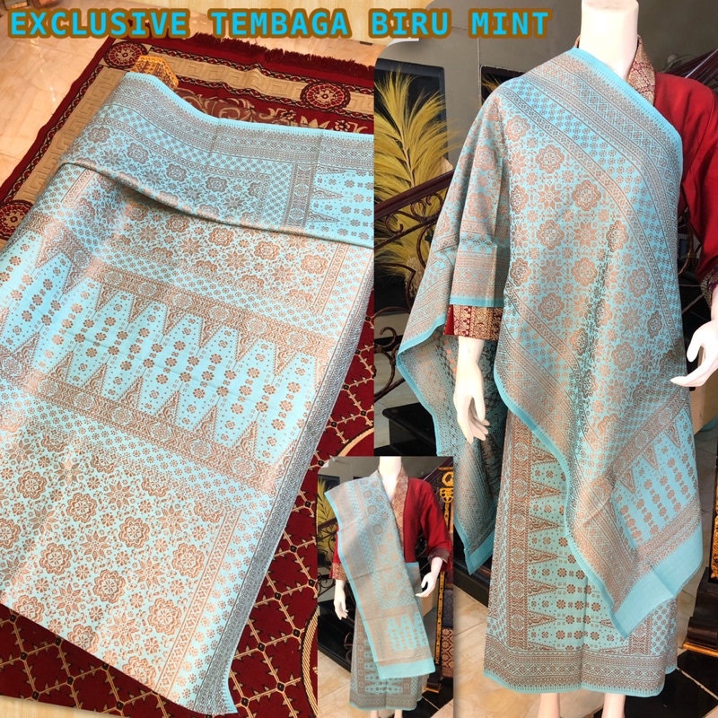 EXCLUSIVE TEMBAGA ORI Warna Alam Biru mint  /Songket Tenun Palembang asli Tenun Tangan ilham Songket