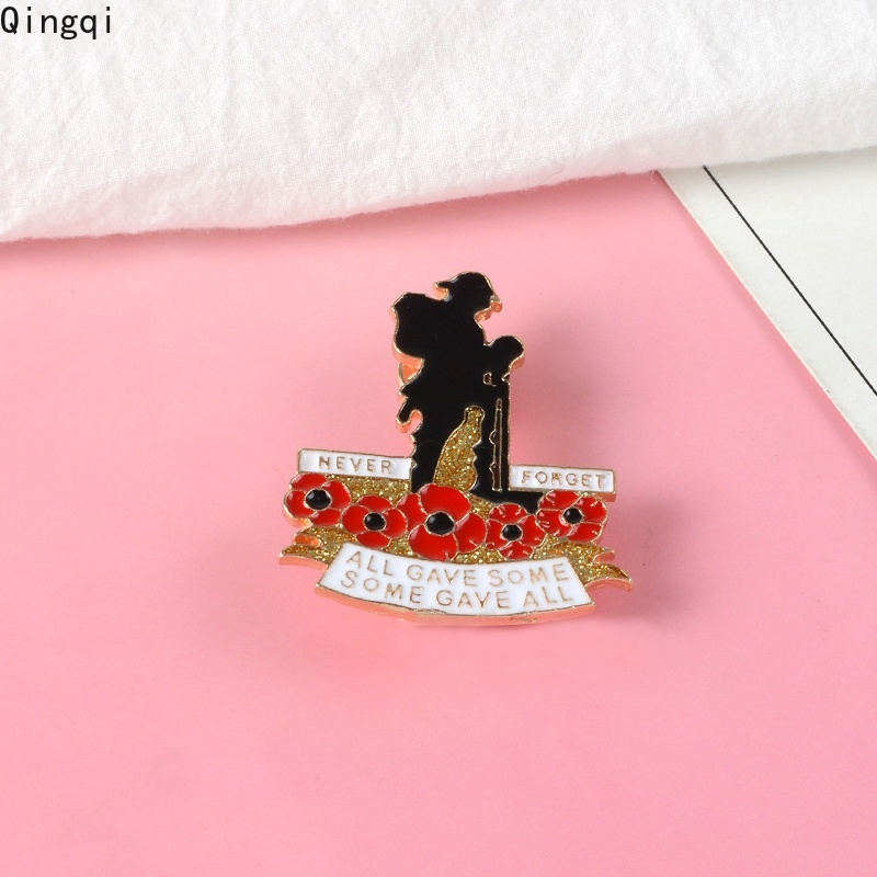 Bros Pin Enamel Desain Tentara Never Forget Poppy Merah Gaya Inggris