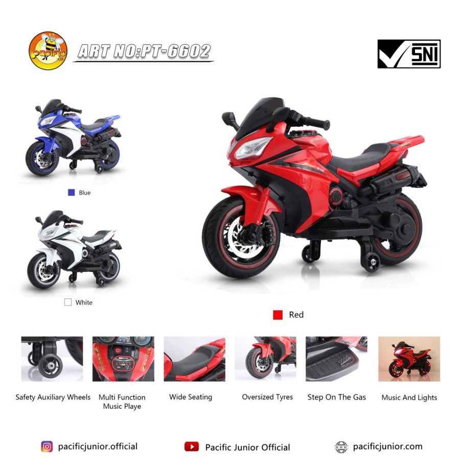 MOTOR AKI MAINAN ANAK SPORT PT-6602 / PT6602 / PT 6602