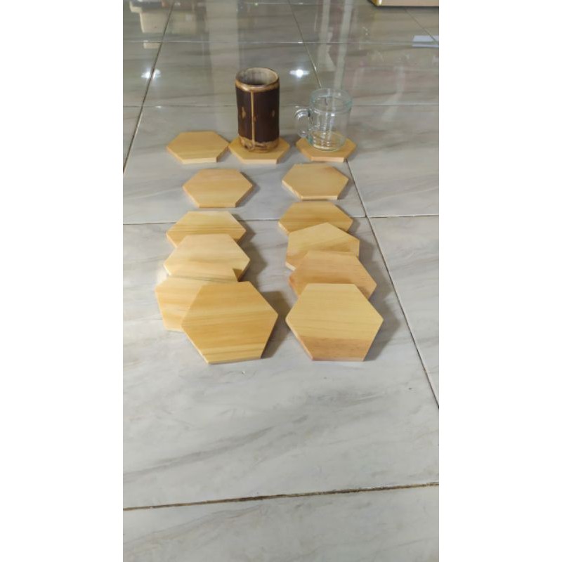 Tatakan Gelas /Tatakan Kayu/Coaster /Tatakan Gelas Segi Enam