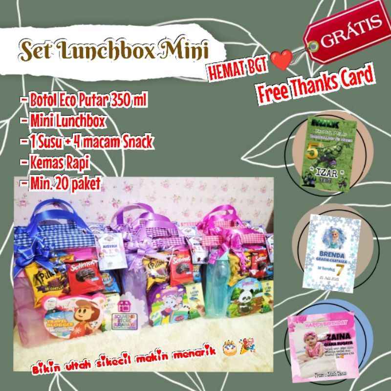Souvenir Kotak Makan Botol / Snack Souvenir Ulang tahun / Bingkisan Souvenir Snack / Set Luncbox