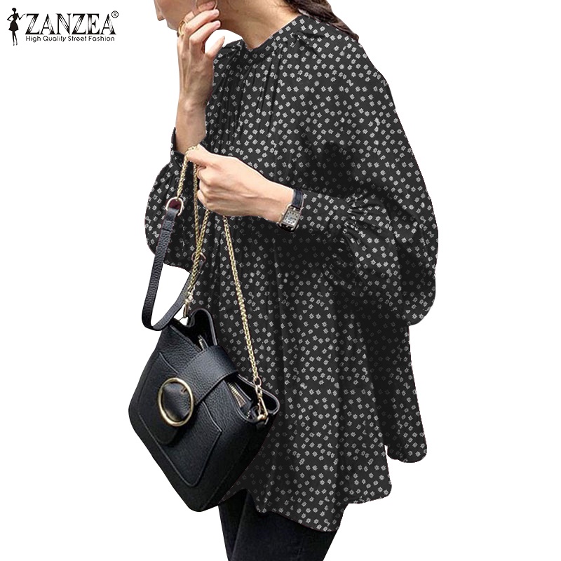 ZANZEA Women Casual Vintage Collar Printed Puff Sleeve Blouse