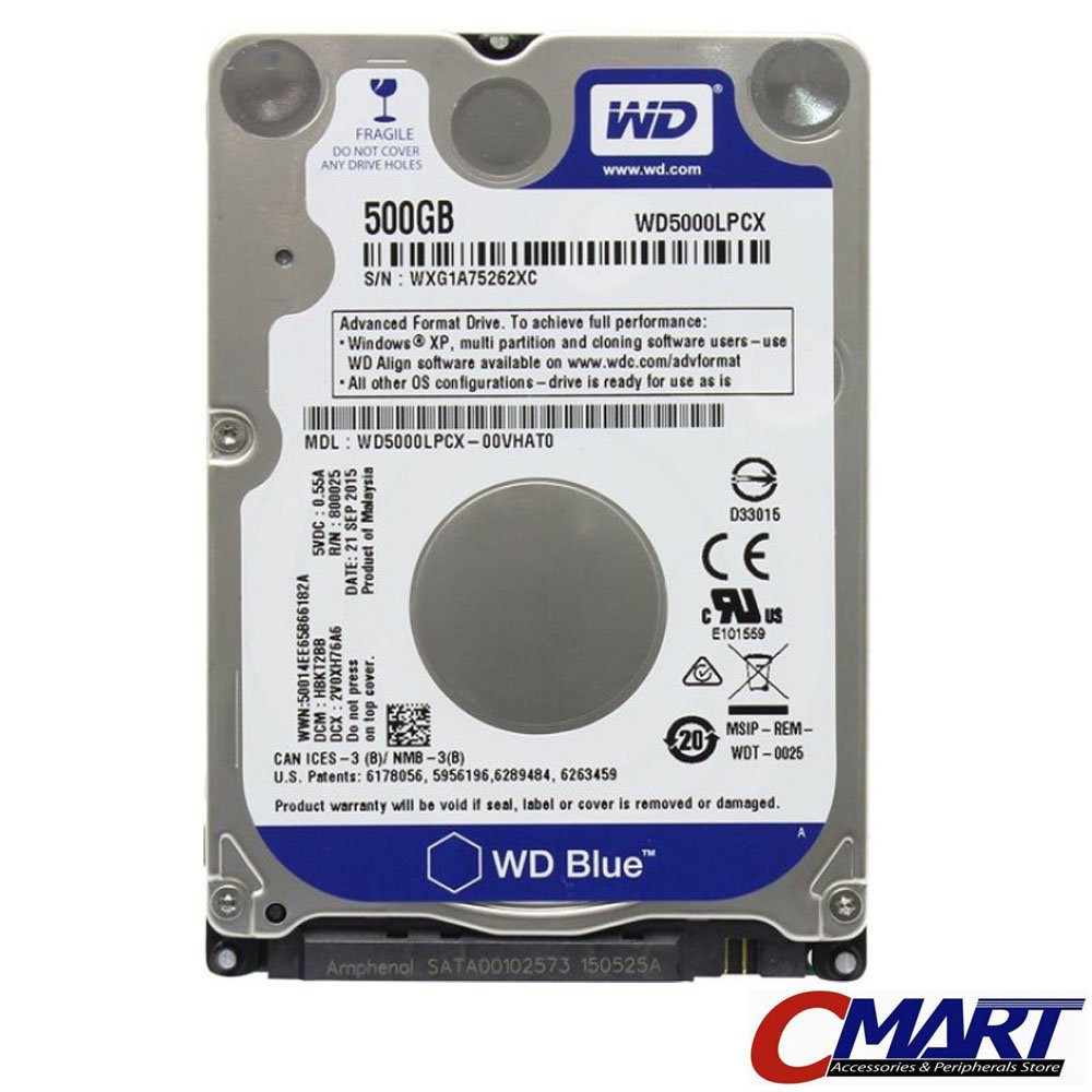 WD ScorpioBlue 500GB SATA3/5400/8MB 2.5" HDD Internal Notebook