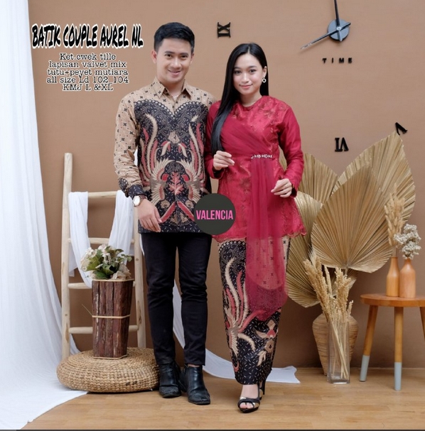 Couple Batik Kebaya Aurel  Formal Couple Batik Brukat Velvet Payet Couple Pesta ( Kemeja + Kebaya )