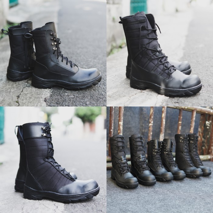 Sepatu Pria PDL  BLACK FORCE hitam cordura anti air ujung plat besi sleting samping