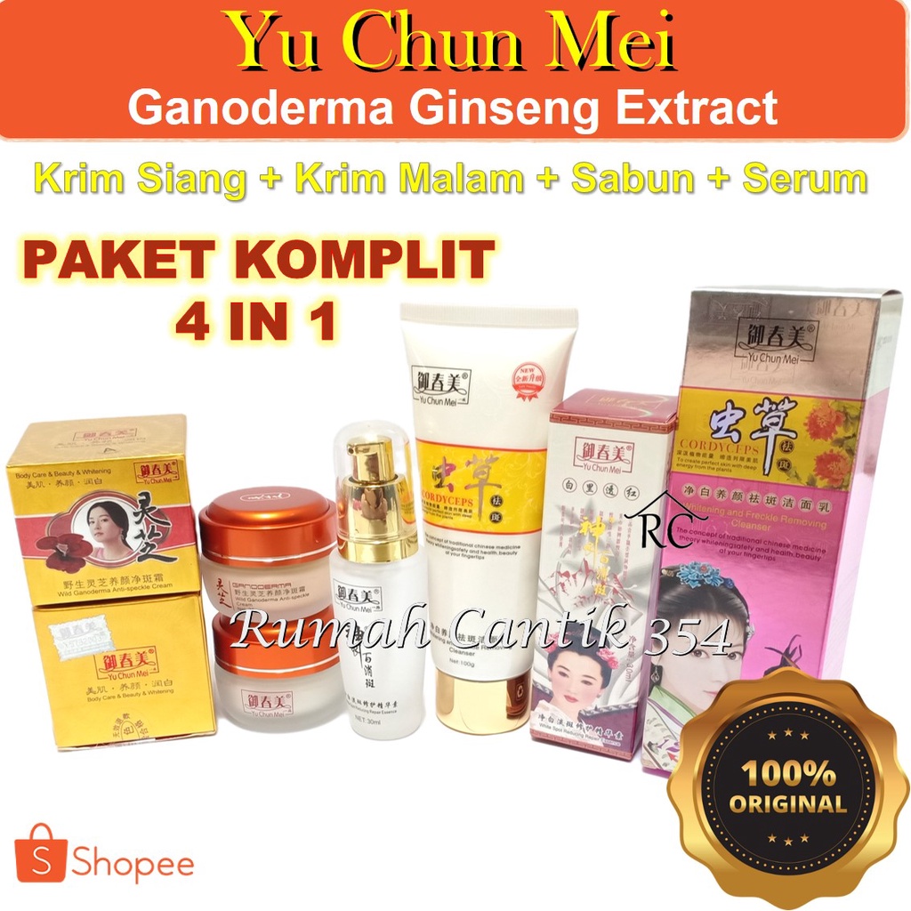 Paket Komplit 4 Item Yu Chun Mei Gold Ginseng Extract Ganoderma Rumah Cantik 354 Paket 4 in 1 YuChunMei Gold Ginseng Ganoderma Herbal Krim Cordy