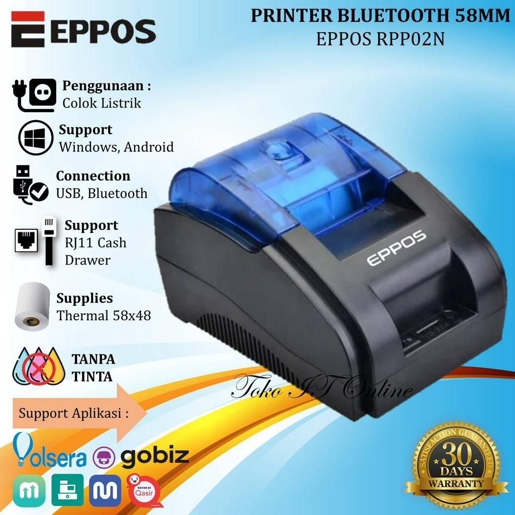 Printer Bluetooth Thermal 58mm Eppos RPP02N USB RJ11 Cetak Struk PPOB Kasir Thermal 58mm Moka Pawoon Qasir C58BT