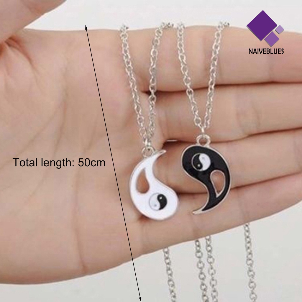 Naiveblue Kalung Rantai Liontin Yin Yang Hollow Bahan Alloy Warna Putih Untuk Pasangan / Pria / Wanita